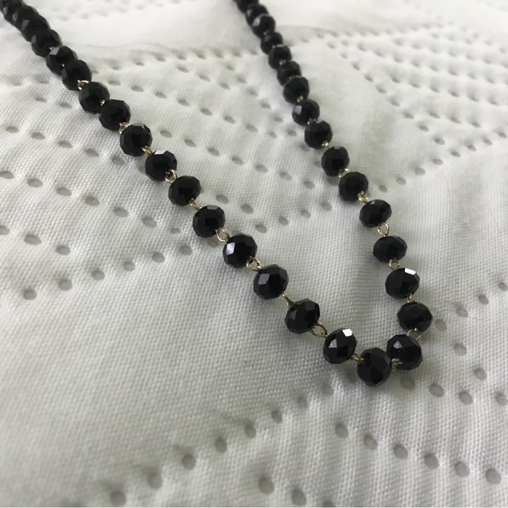 Vintage Art-Deco Black Faceted  Crystal Beads Gold Spacers Nexklace